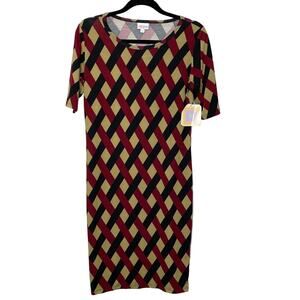 NWT LuLaRoe Shift Dress Short Sleeve Buttery Soft Stretch Red Black Cream‎ M